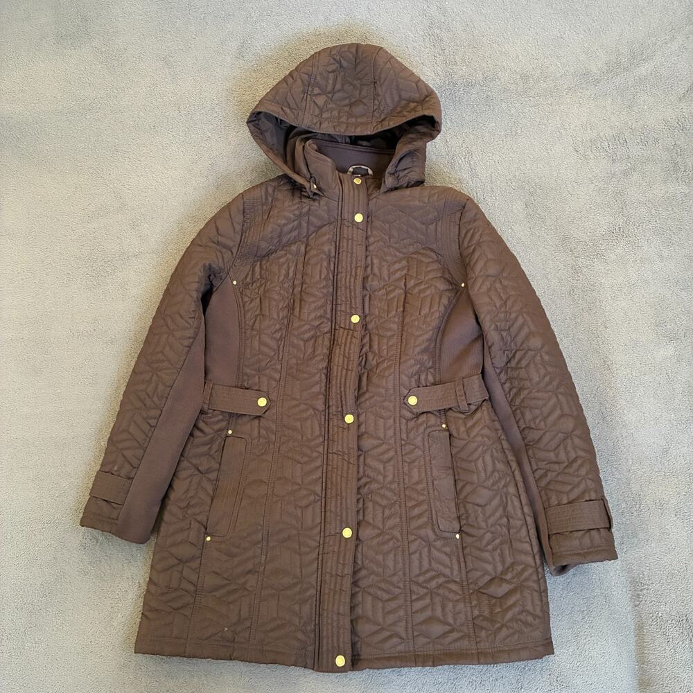 Weatherproof Brown Full Zip Hooded Midweight Quilted Walker Jacket Women's Sz L